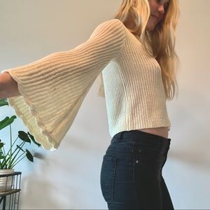 Beige Crochet Cropped Sweater